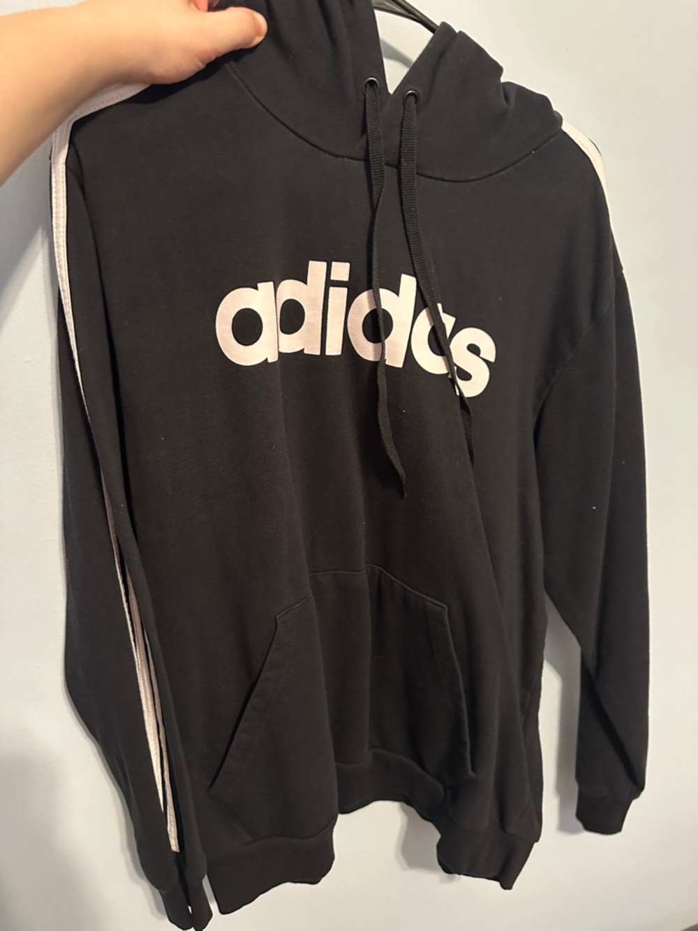 adidas Black Hoodie with White Logo and Stripe Details